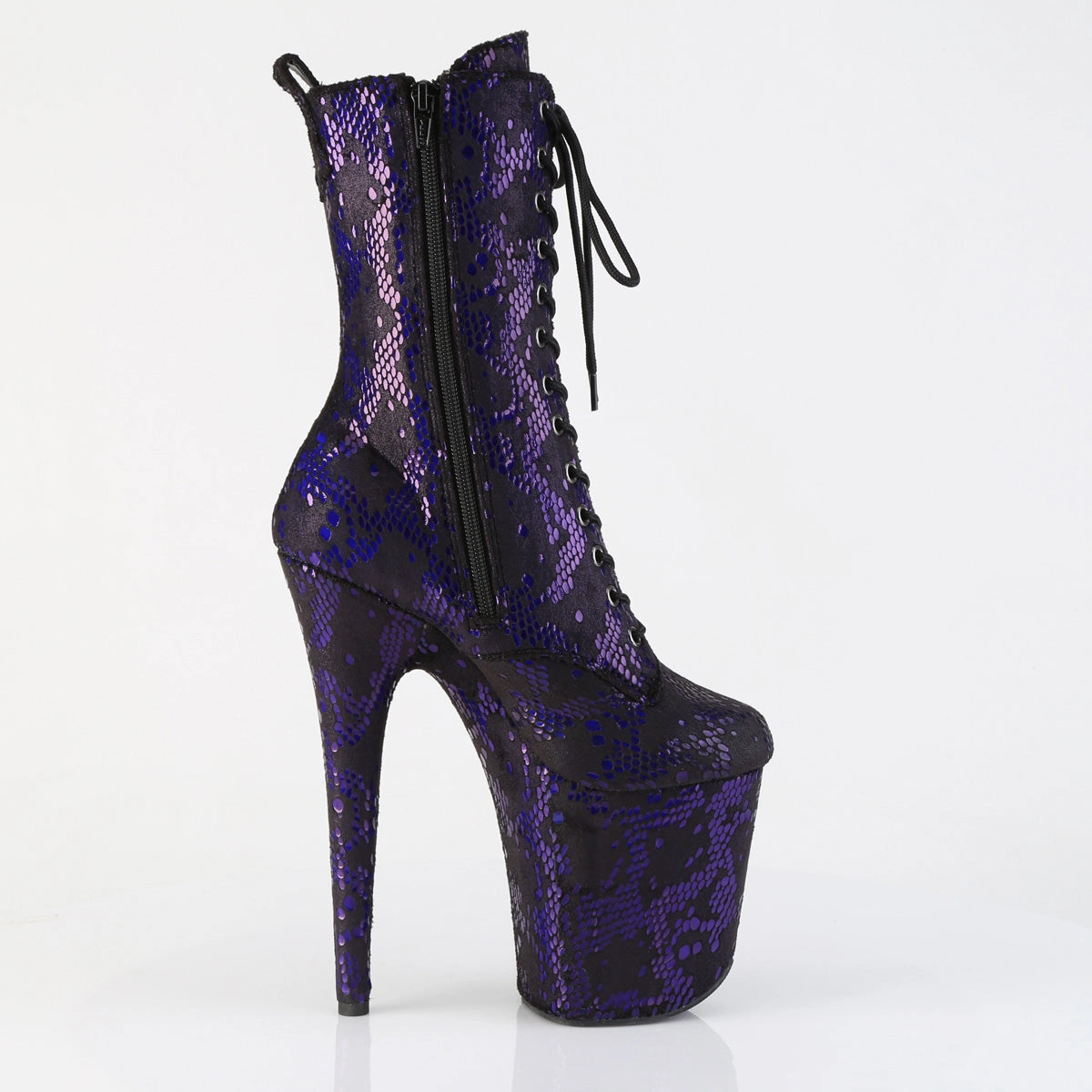 FLAMINGO-1040S Platform  Purple Metallic Snake Print Fabric/M Hiking Boots Casual Outfit
