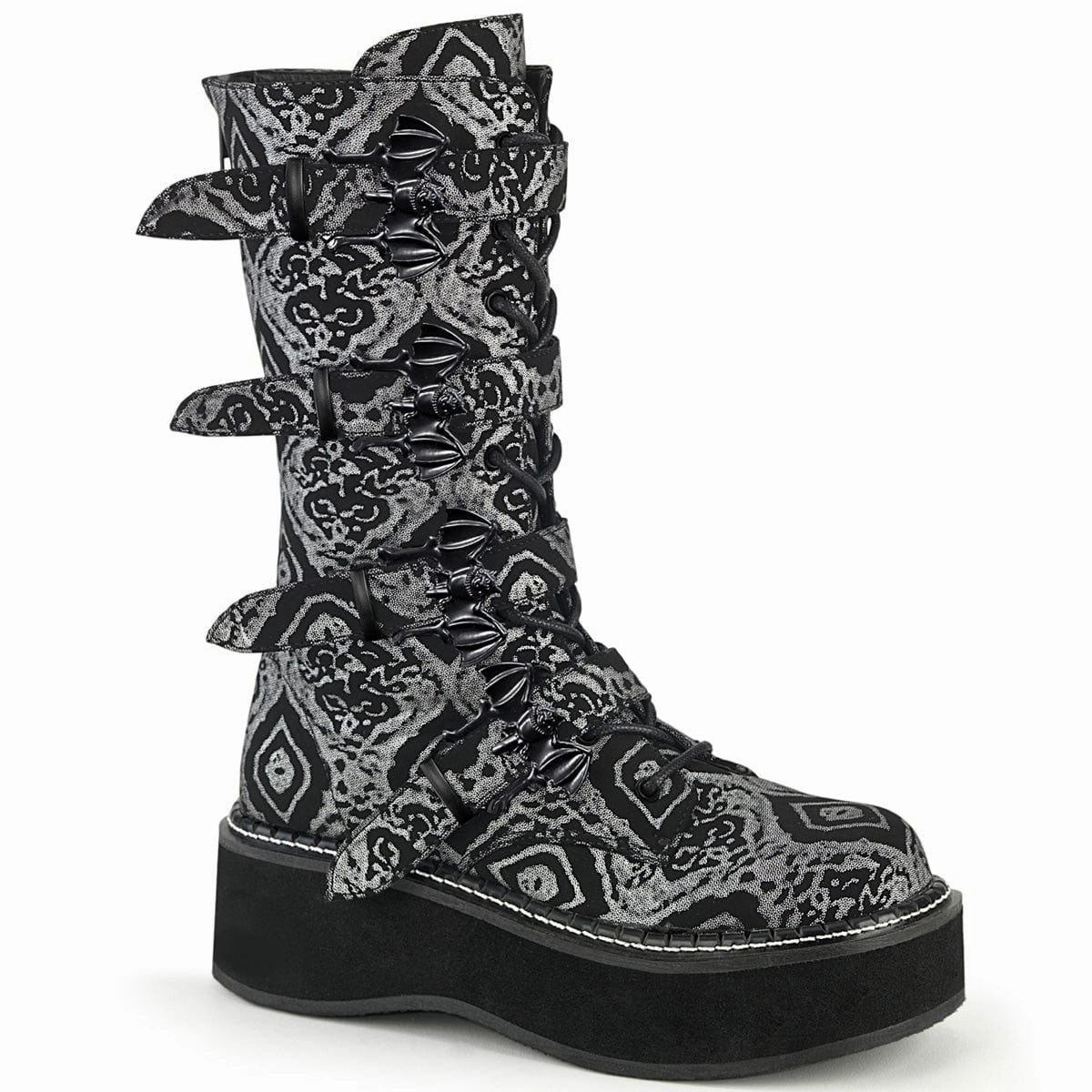 EMILY-322 Black-Silver Faux Nubuck Leather Tear-resistant