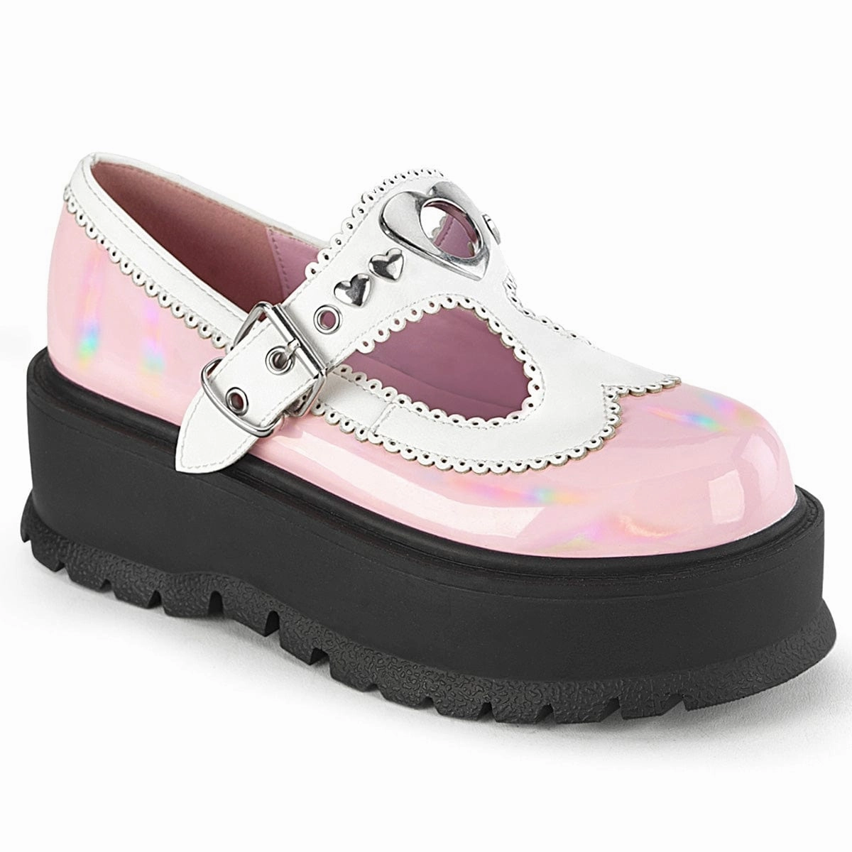 Velvet Soft SLACKER-23 Baby Pink Hologram Patent -White Vegan Leather