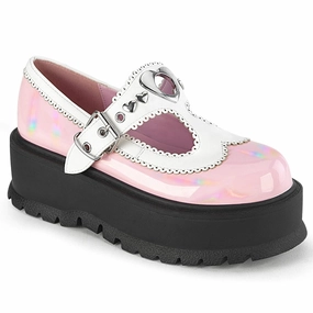 Velvet Soft SLACKER-23 Baby Pink Hologram Patent -White Vegan Leather