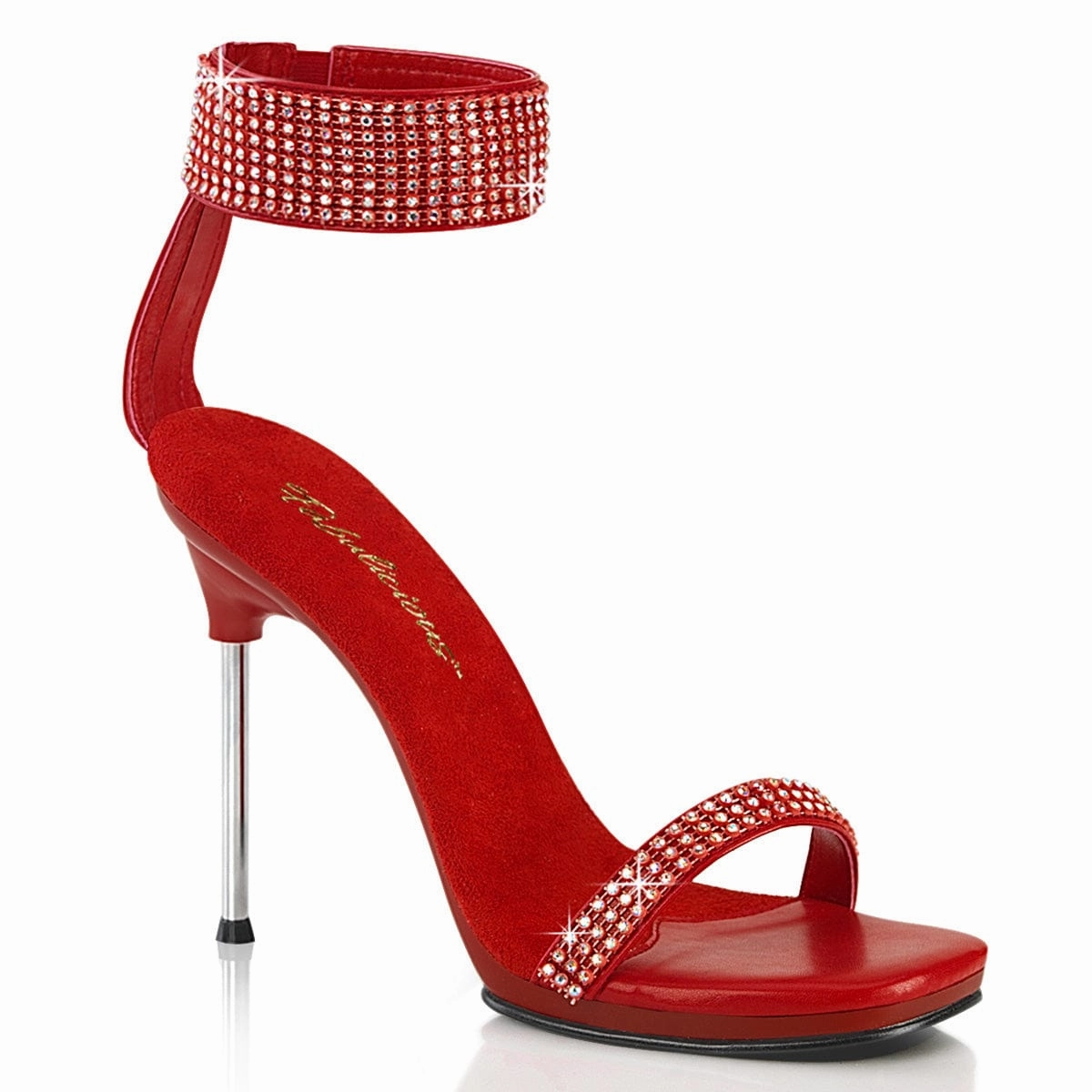 Wedding Sandals CHIC-40 Red Faux Leather-Rhinestones/Red