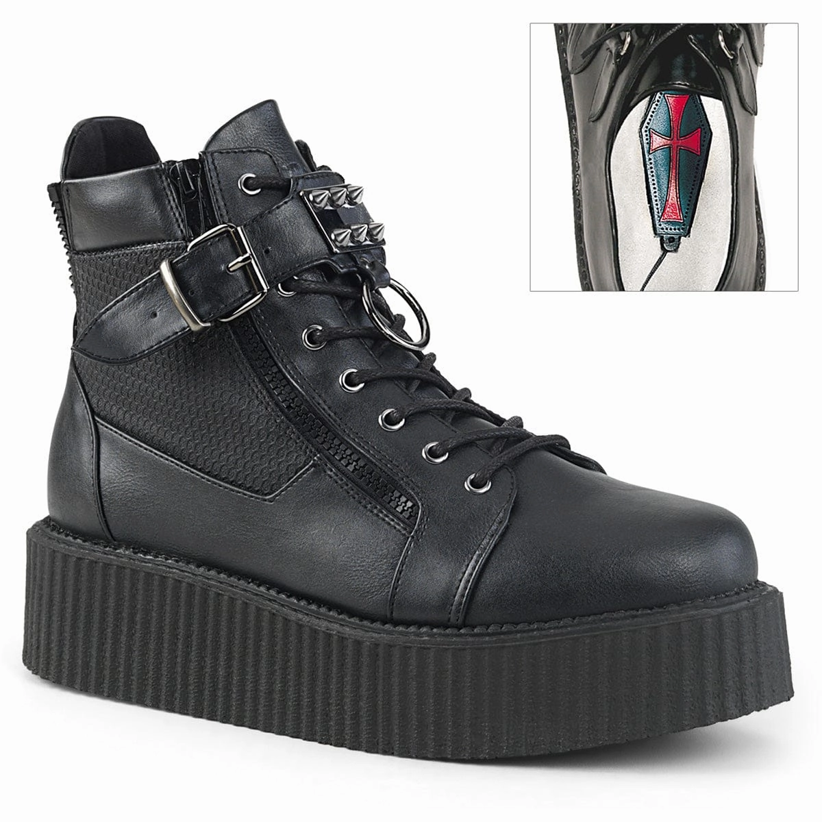 V-CREEPER-566 Black Vegan Leather Side Zip Outdoor Essentials