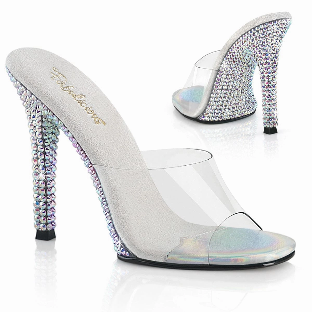 GALA-01DML Clear/Silver AB Rhinestones Washable Summer Flat Shoes