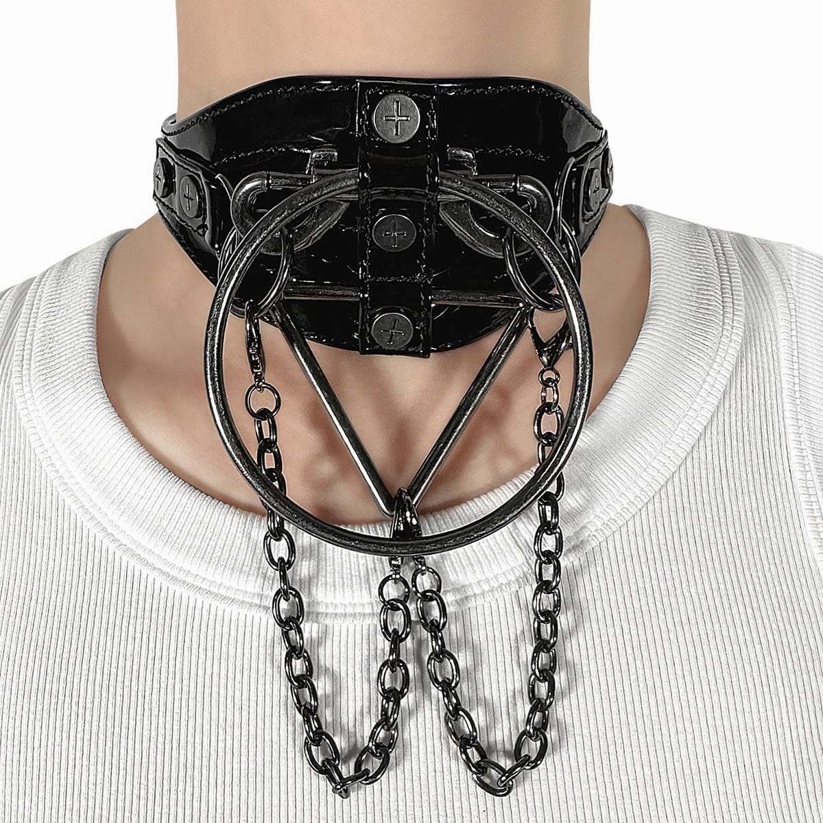 Stone Grip DA-205 Black Patent Faux Leather Choker