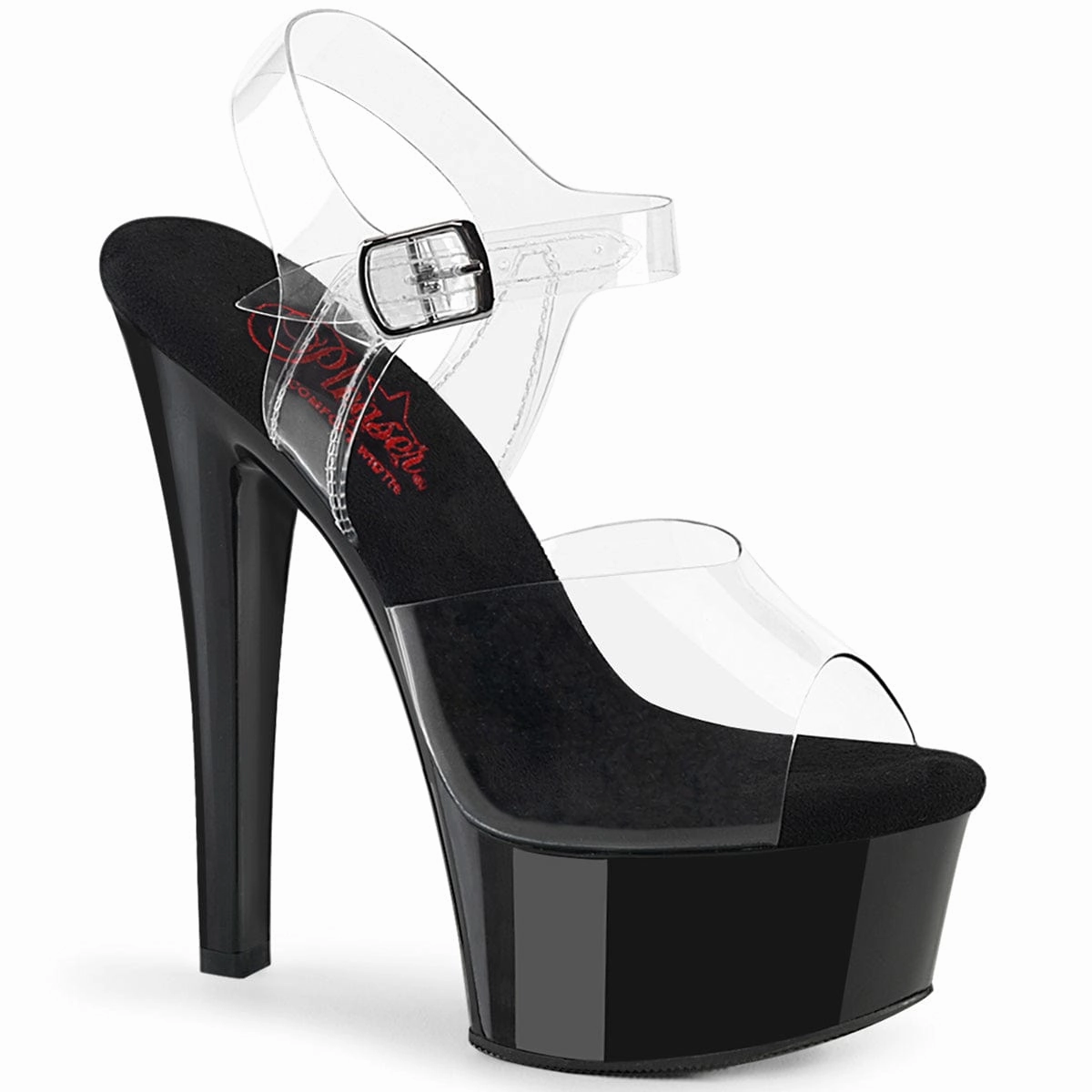 GLEAM-608 Clear/Black Strappy Heeled Sandals