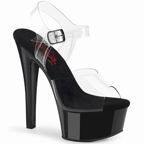 GLEAM-608 Clear/Black high heel sandals