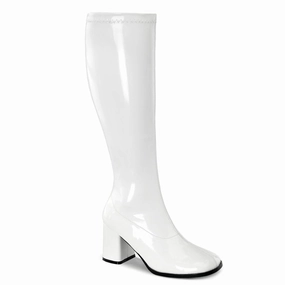 GOGO-300WC White Stretch Patent Elegant Boots
