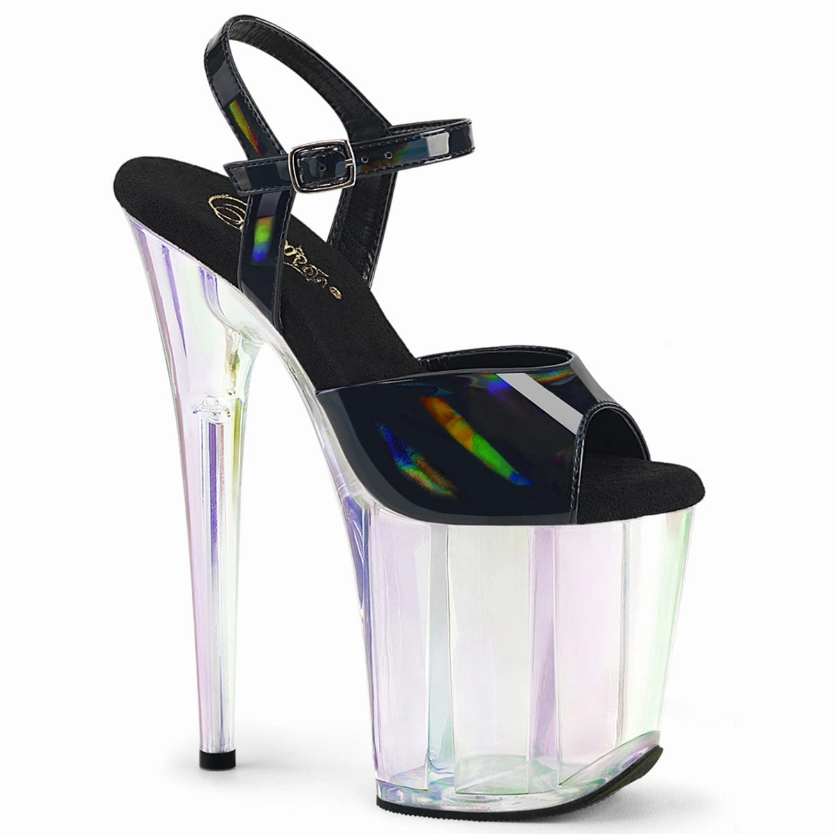 Trendy Travel Sandals Chic Footwear for Summer FLAMINGO-809HT Black Hologram Patent/ Hologram Tinted