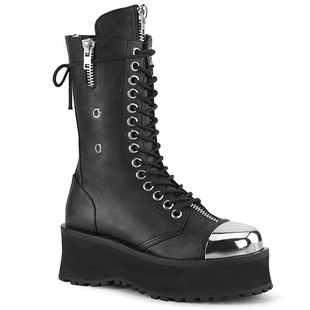 GRAVEDIGGER-14 Black Vegan Leather Bold Red