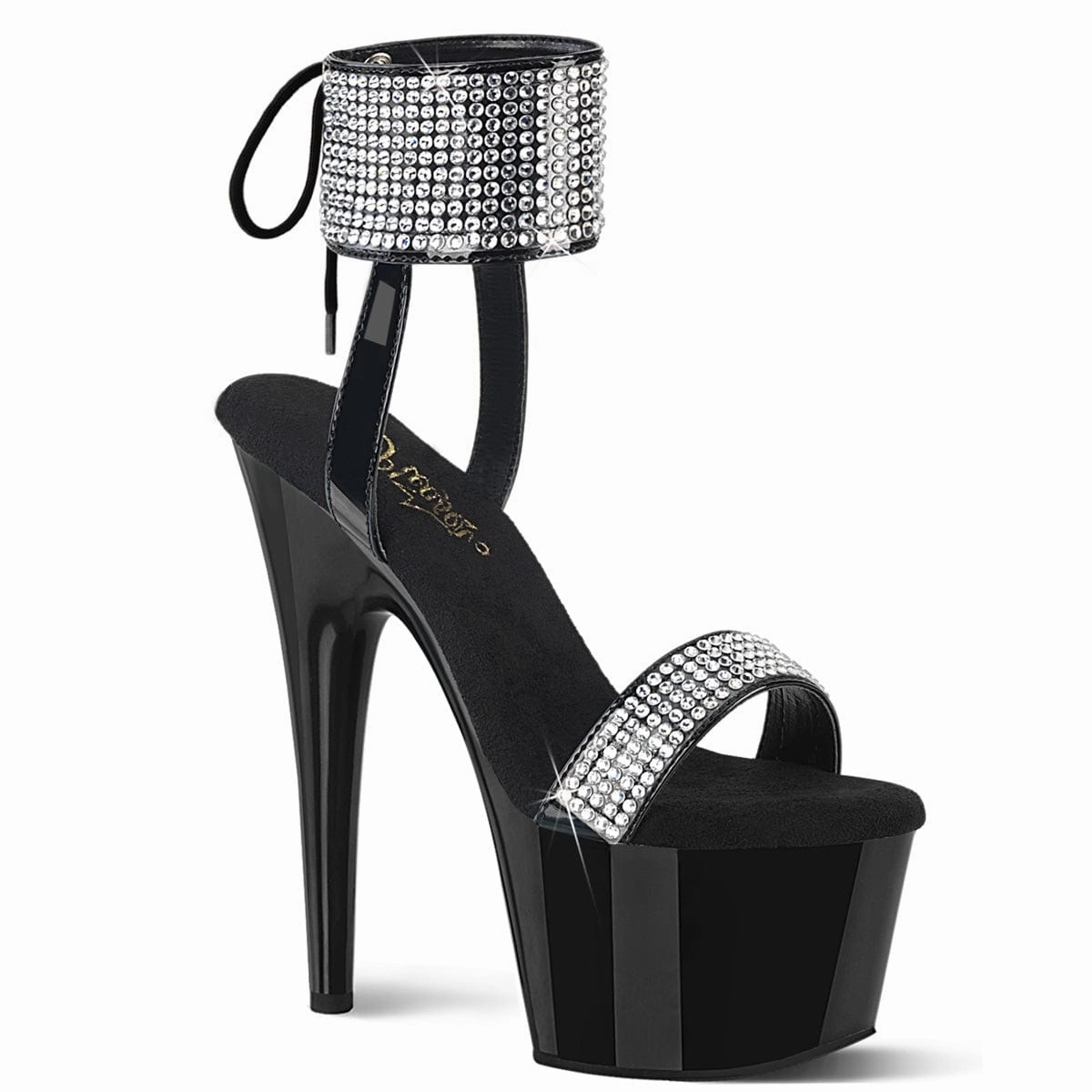ADORE-770 Black Patent -Rhinestones/Black Work