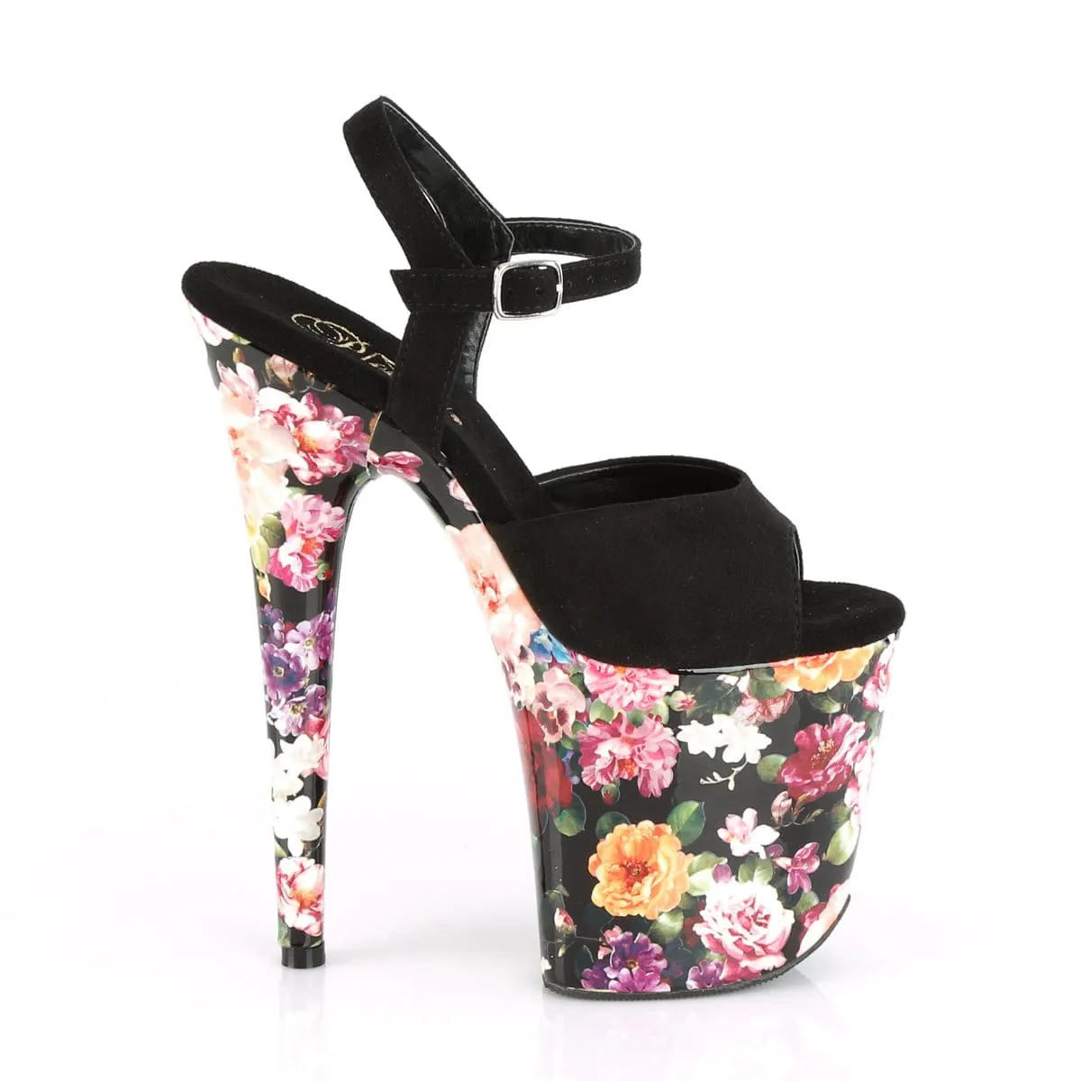 FLAMINGO-809WR Black Faux Suede/Flower Print Wrapped slim fit Rubber Outsole