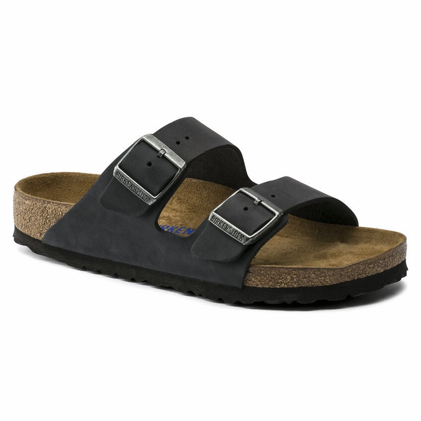 ARIZONA SOFT FOOTBED OILED LEATHER BLACK Travel Light Beach-ready Footwear