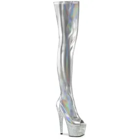 BEJEWELED-3011-7 Silver Stretch Hologram Patent/Silver AB Rhinestones outdoor chill Sleek Fit