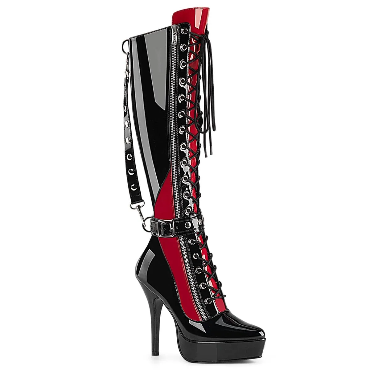 INDULGE-2028 Black-Red Pat Knee Boots Field Walk