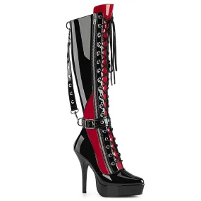 INDULGE-2028 Black-Red Pat Knee Boots Field Walk