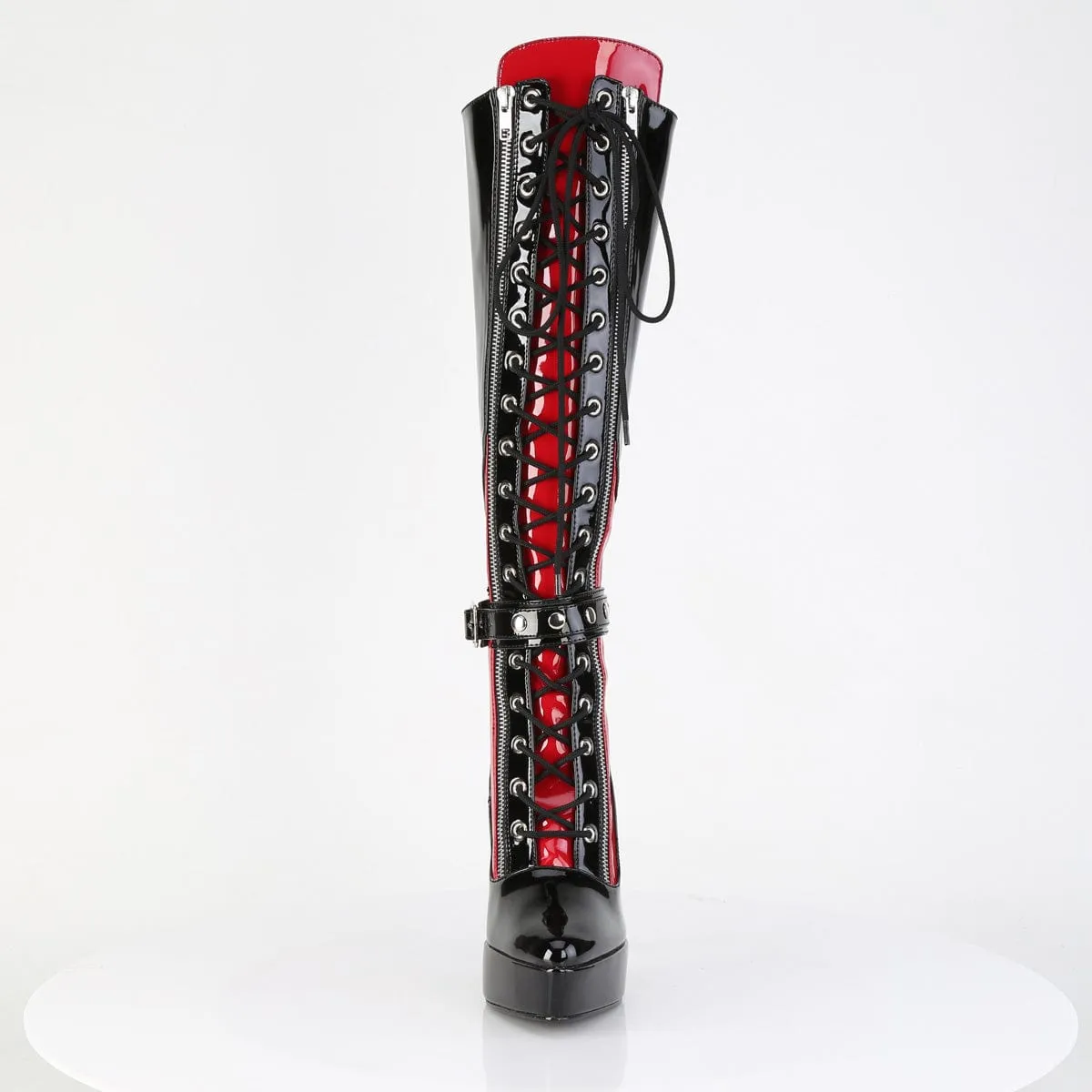 Mesh Cool INDULGE-2028 Black-Red Pat Knee Boots