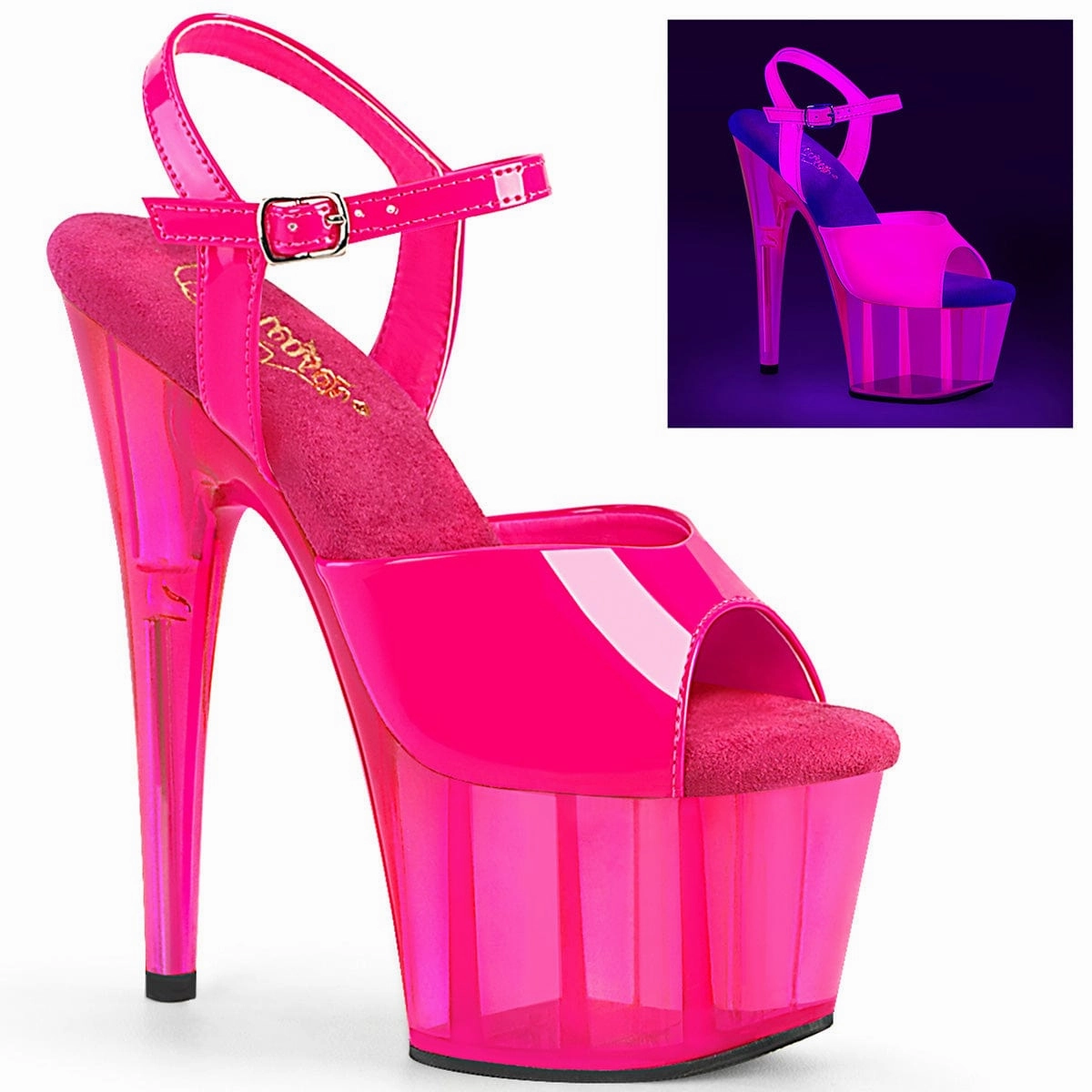 Photo Glam ADORE-709UVT Neon Hot Pink Patent/Hot Pink Tinted