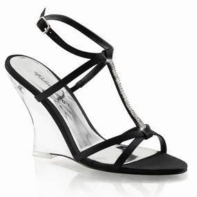 LOVELY-428 Black Satin/Clear Elegant Summer Footwear