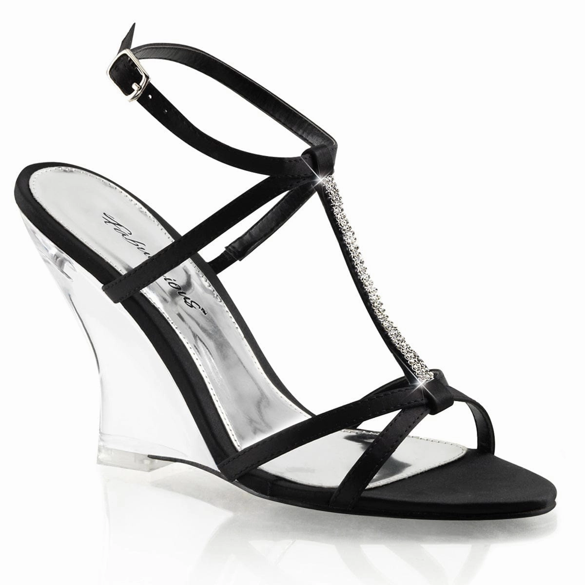 LOVELY-428 Black Satin/Clear Elegant Summer Footwear