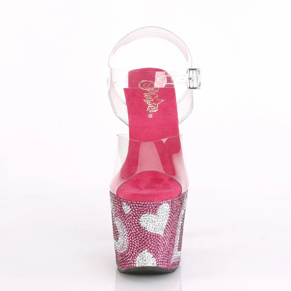 LOVESICK-708HEART Clear/Hot Pink-White Rhinestones studded