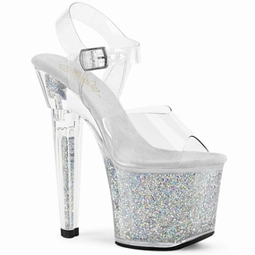 LOVESICK-708SG Clear/Silver Multi Iridescent Glitters Chic Sandals for Vacation