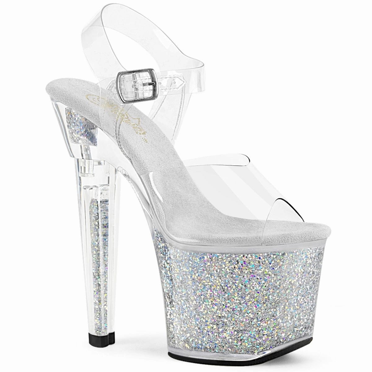 Outdoor Use Trendy Summer Shoes LOVESICK-708SG Clear/Silver Multi Iridescent Glitters