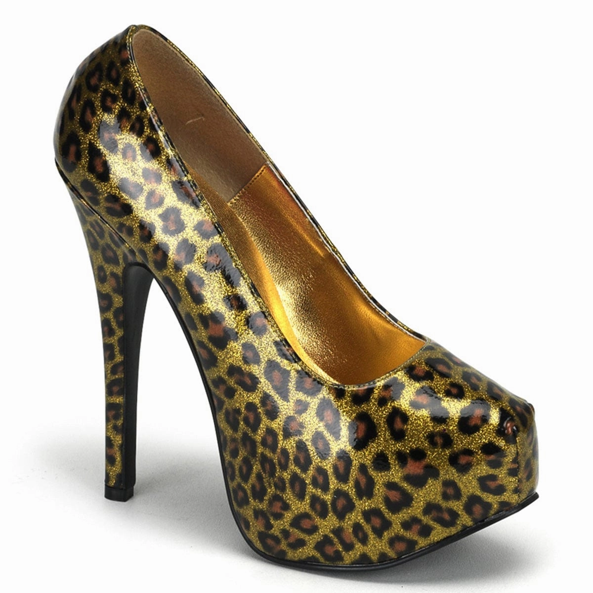 TEEZE-37 Gold Cheetah Patent Beach Wedding Heels Plush Heels