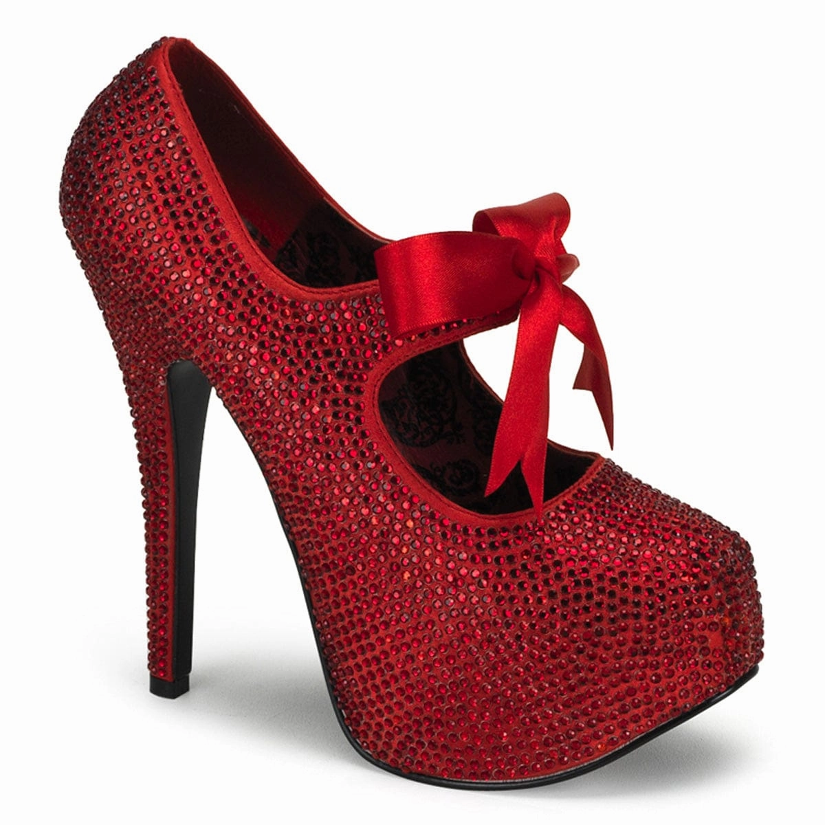 Block Heel Comfy Pumps TEEZE-04R Red Rhinestones