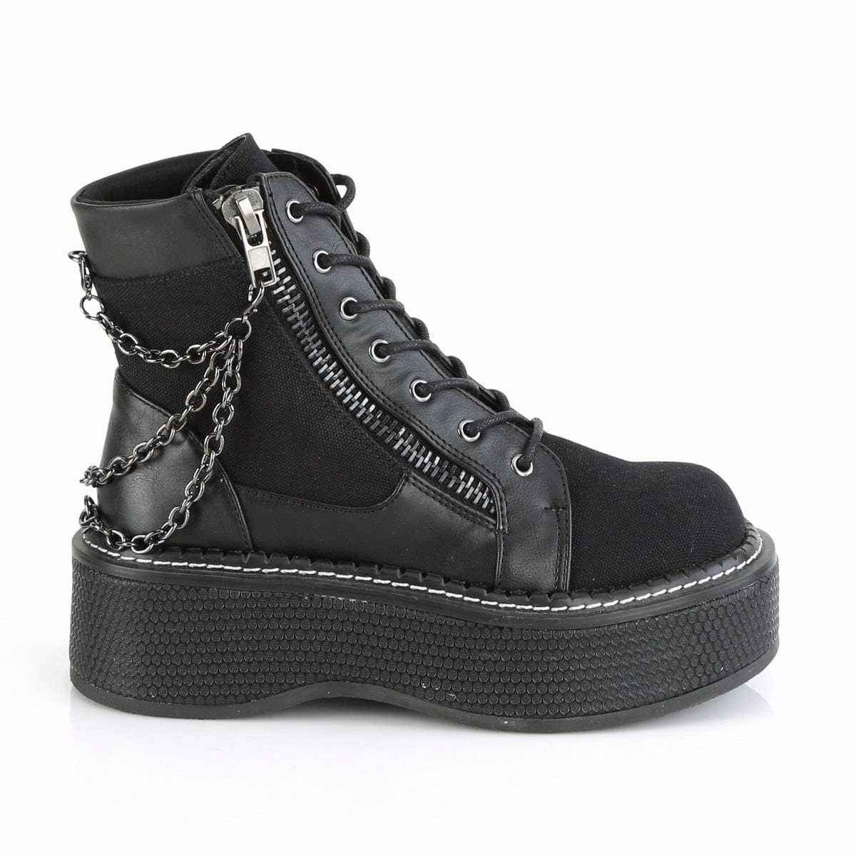 EMILY-114 Black Canvas-Vegan Leather Soft Leather Warm and Cozy