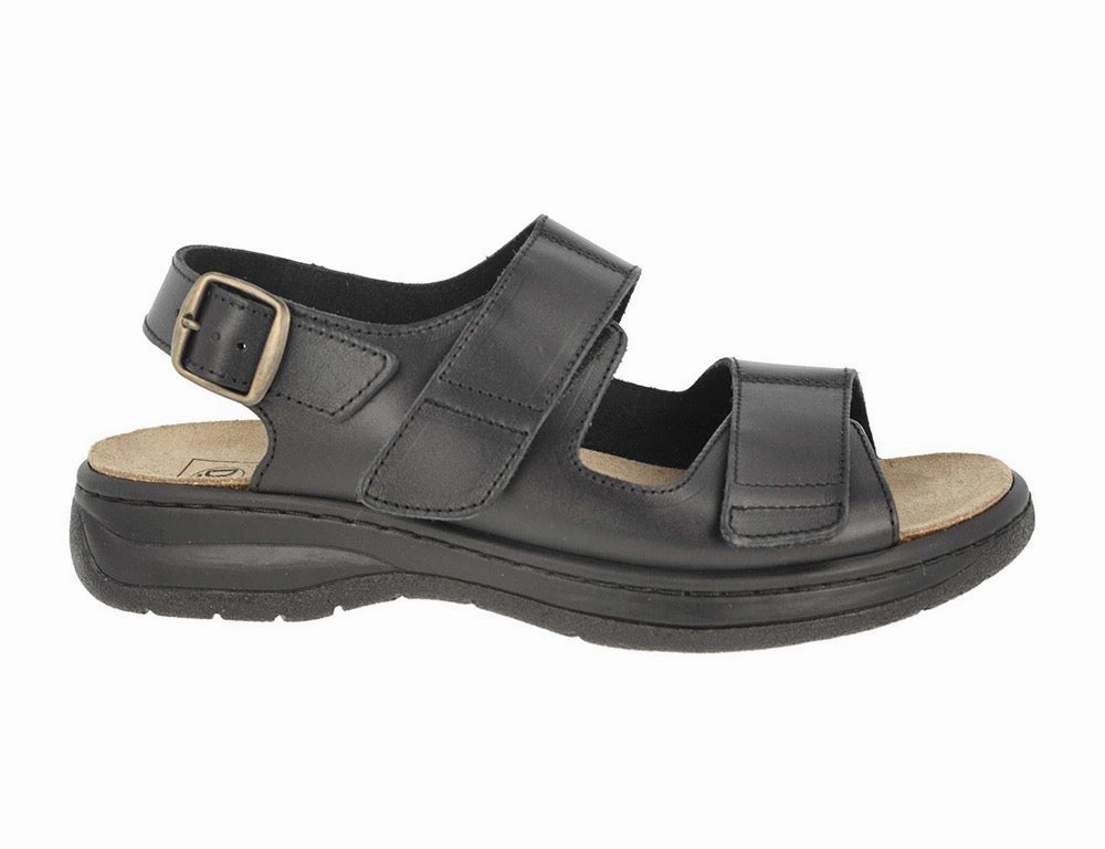 Mens Wide Fit Adjustable Alfie Black Sandals Leg Slim