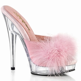 SULTRY-601F Baby Pink Pu-Marabou Fur/Clear Rubber Sole