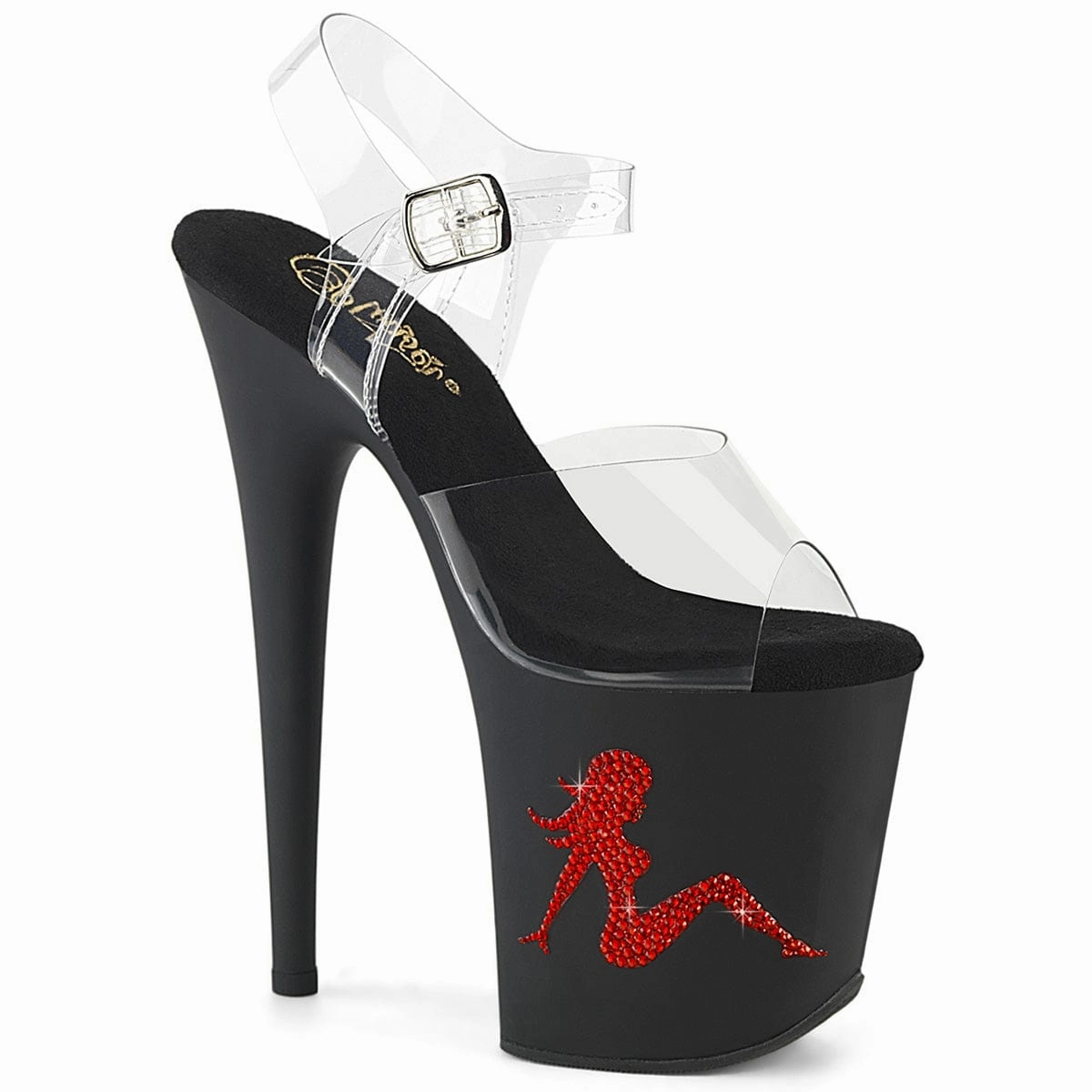 FLAMINGO-808TGRS Clear/Black-Red Free Movement High Heel