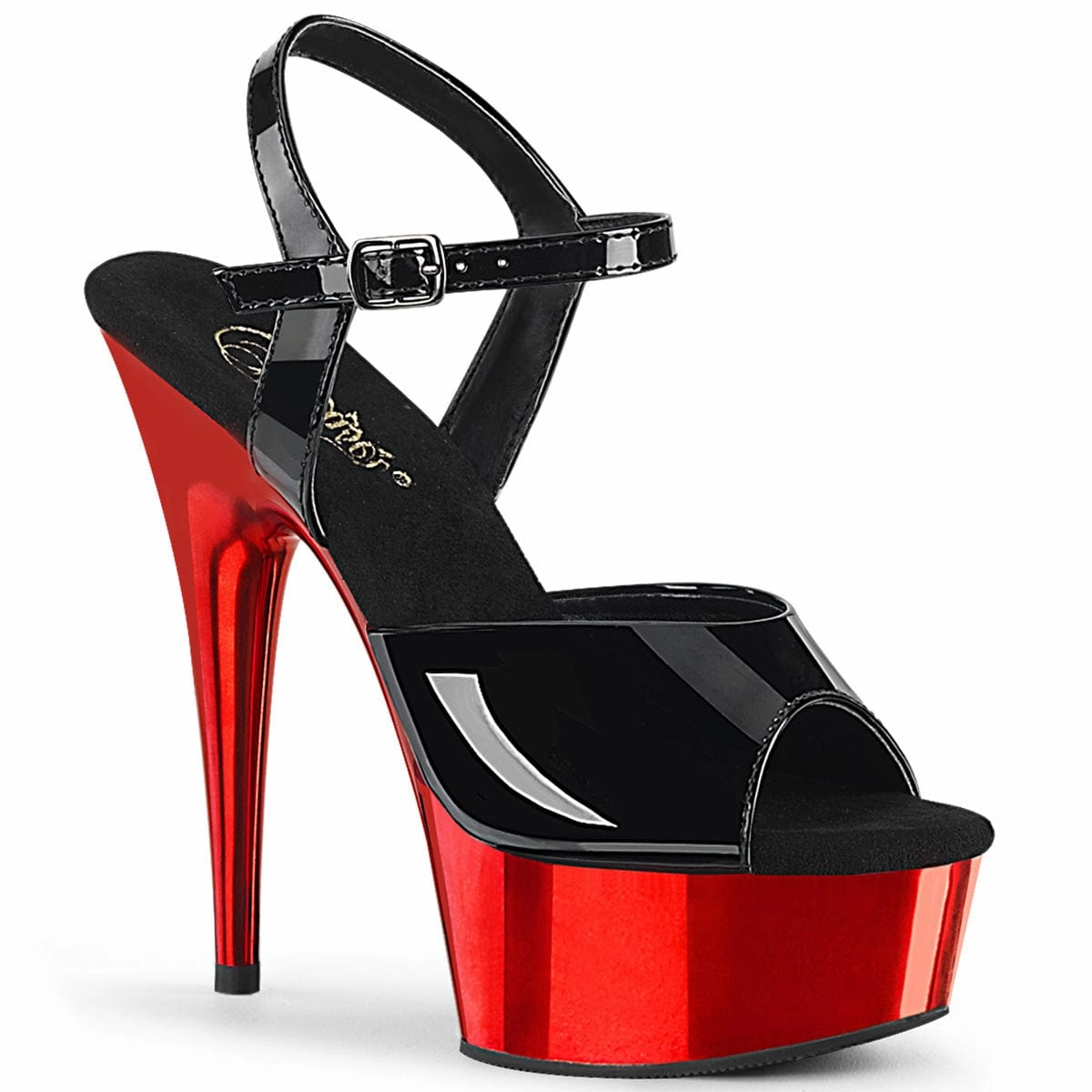 DELIGHT-609 Black Patent/Red Chrome Trendy