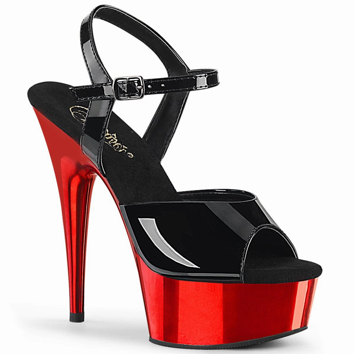 Cushioned Sole Slip Away DELIGHT-609 Black Patent/Red Chrome