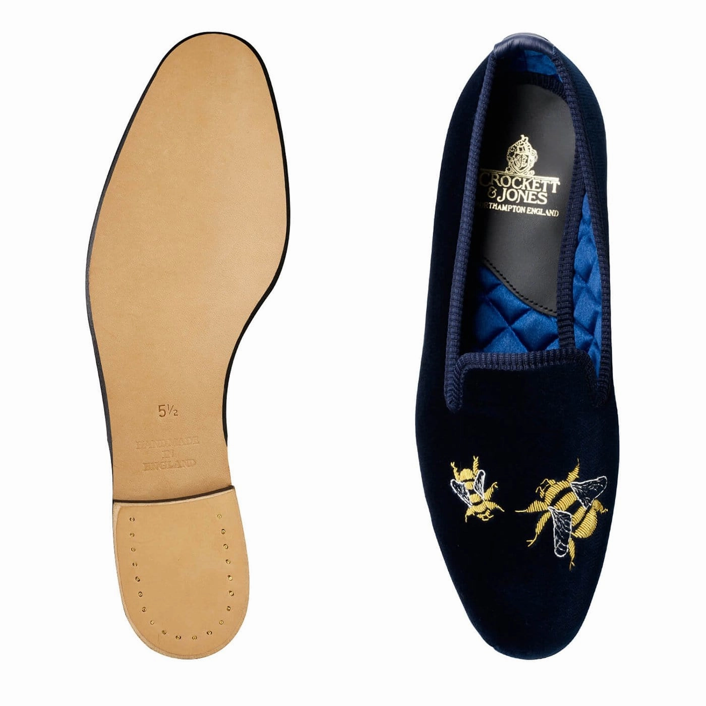 Bees Navy Velvet Flexible Sole