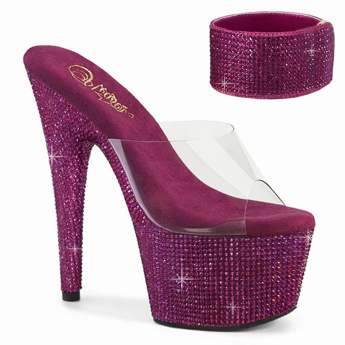 Chic Footwear for Summer BEJEWELED-712RS Clear/Fuchsia Rhinestones