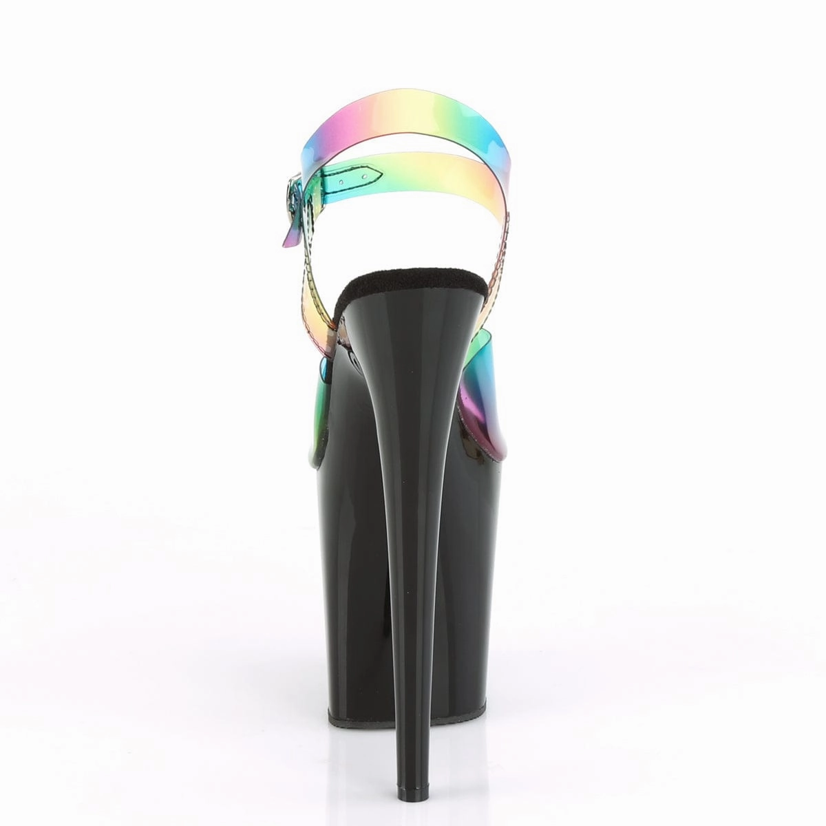 FLAMINGO-808RB Rainbow PVC/Black wedge sandals Wraparound Strap