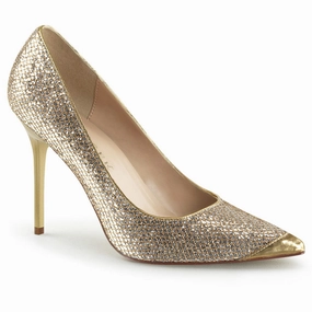 CLASSIQUE-20 Gold Glittery Lame Pu Casual Day Heels