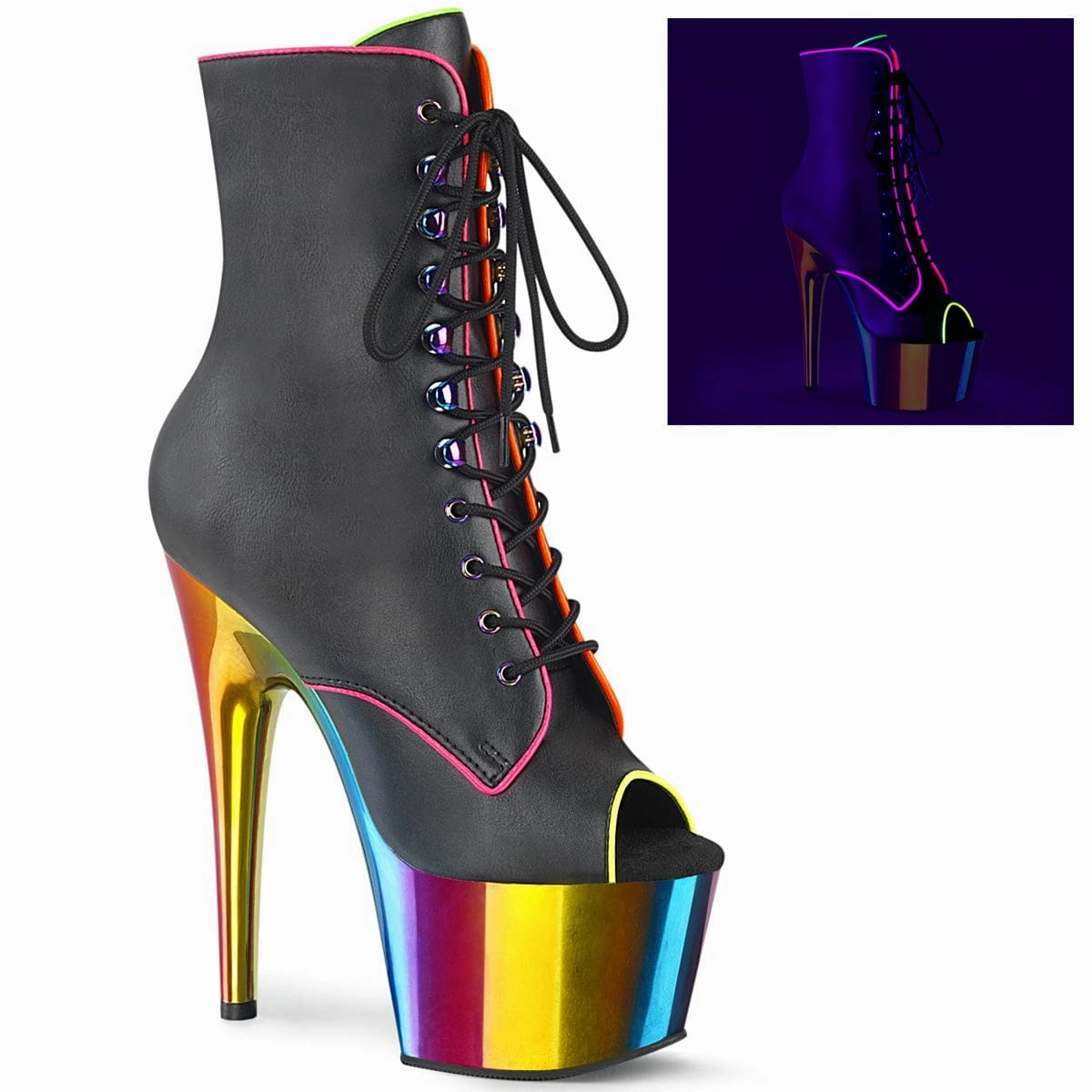 ADORE-1021RC-02 Black Faux Leather/Rainbow Chrome Hope Step