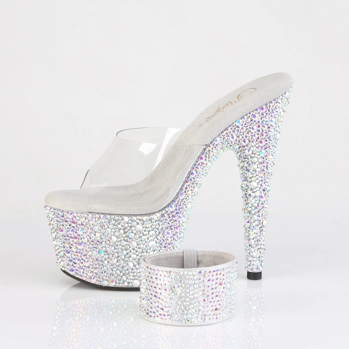BEJEWELED-712MS Clear/Silver AB RS Platform Heels Minimal Design