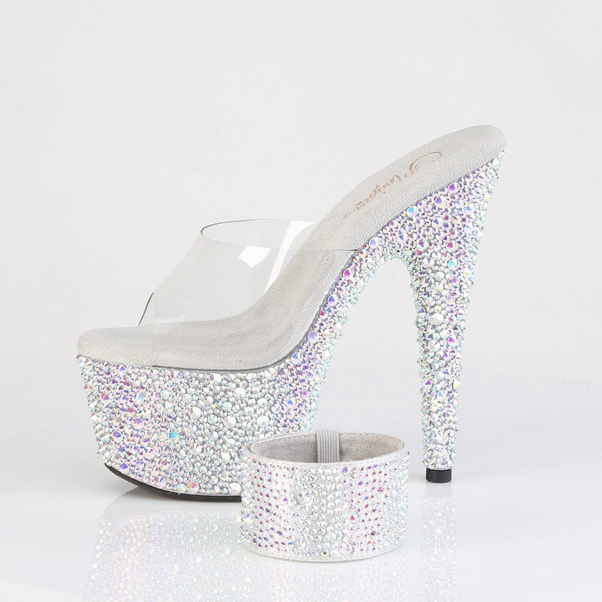 BEJEWELED-712MS Clear/Silver AB RS Platform Heels Minimal Design