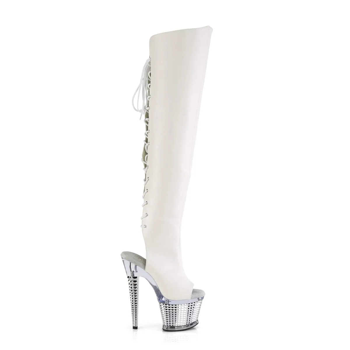 SPECTATOR-3019 White Faux Leather/Clear-Silver Chrome Multi-Season Wear