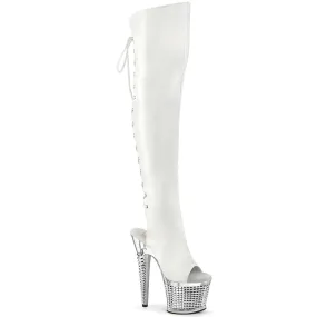 Sporty SPECTATOR-3019 White Faux Leather/Clear-Silver Chrome