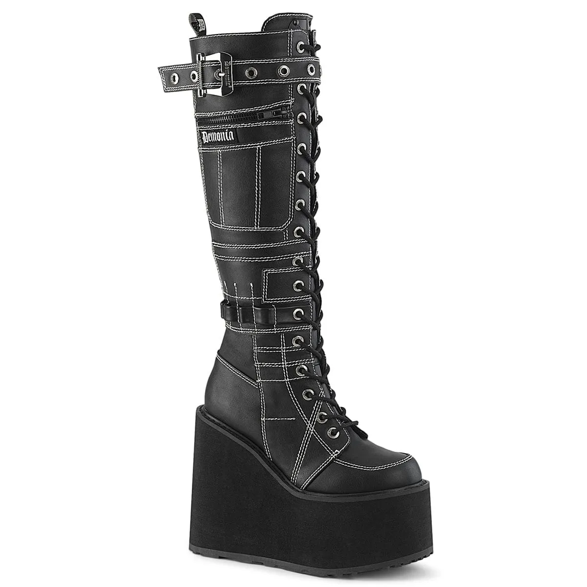 Bounce Edge Story Glow SWING-260 Black Vegan Leather Knee High Boots