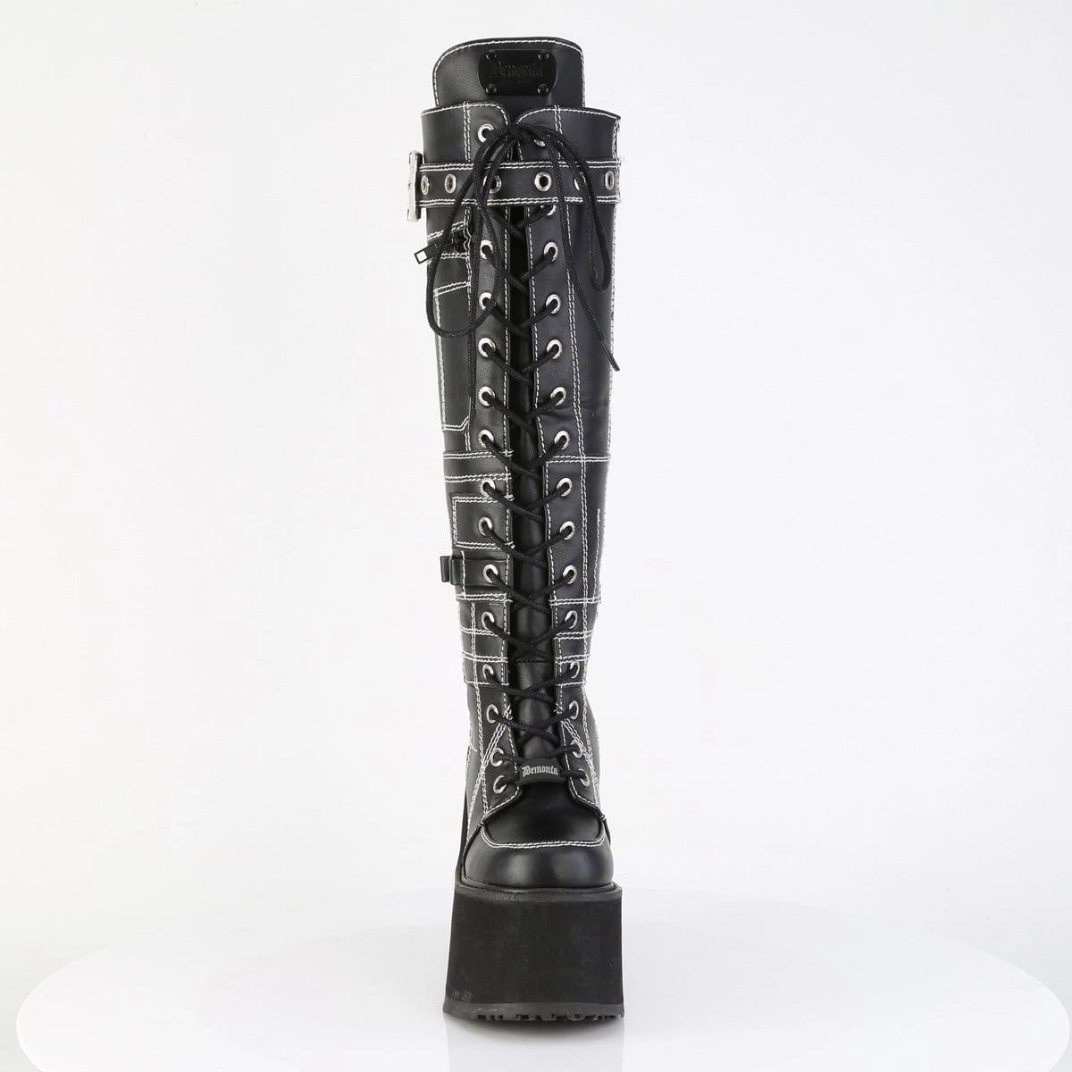 SWING-260 Black Vegan Leather Knee High Boots Comfort Curve Flexibility Feature