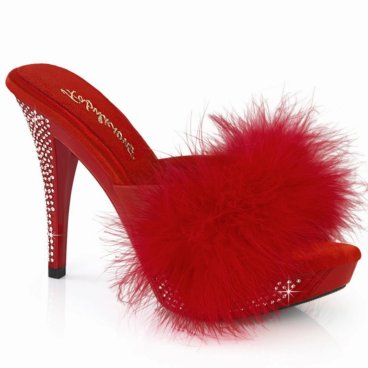 ELEGANT-401F Red Marabou-Faux Leather/Red Durable Fabric