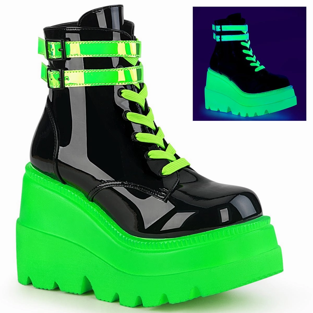 Urban Sleek Family Time SHAKER-52 Black Patent -UV Neon Green