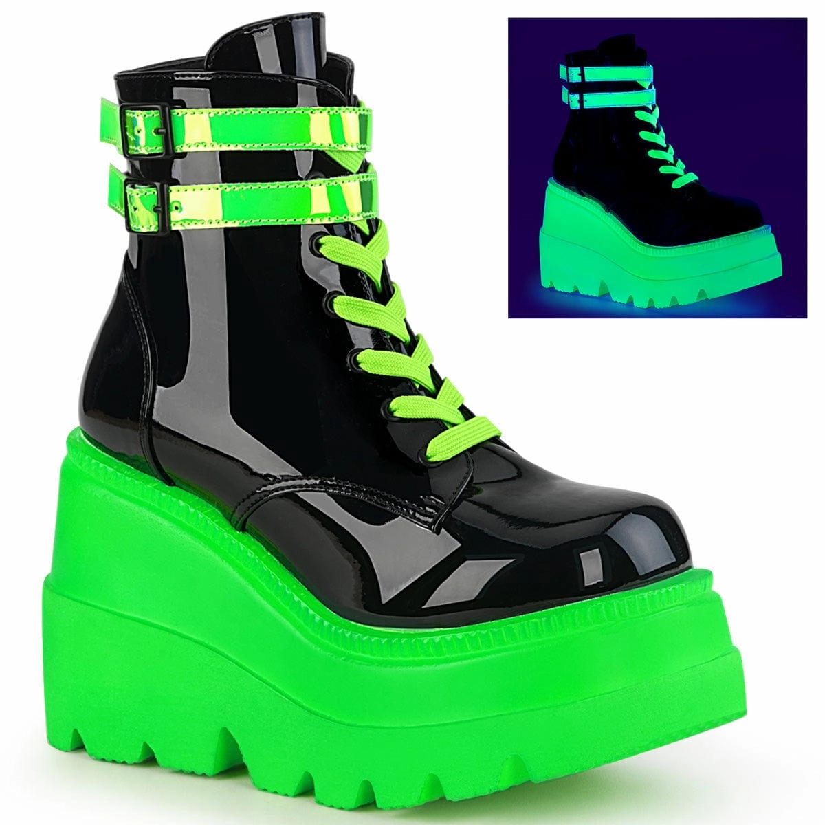 SHAKER-52 Black Patent -UV Neon Green Quiet Step Spanish Bold