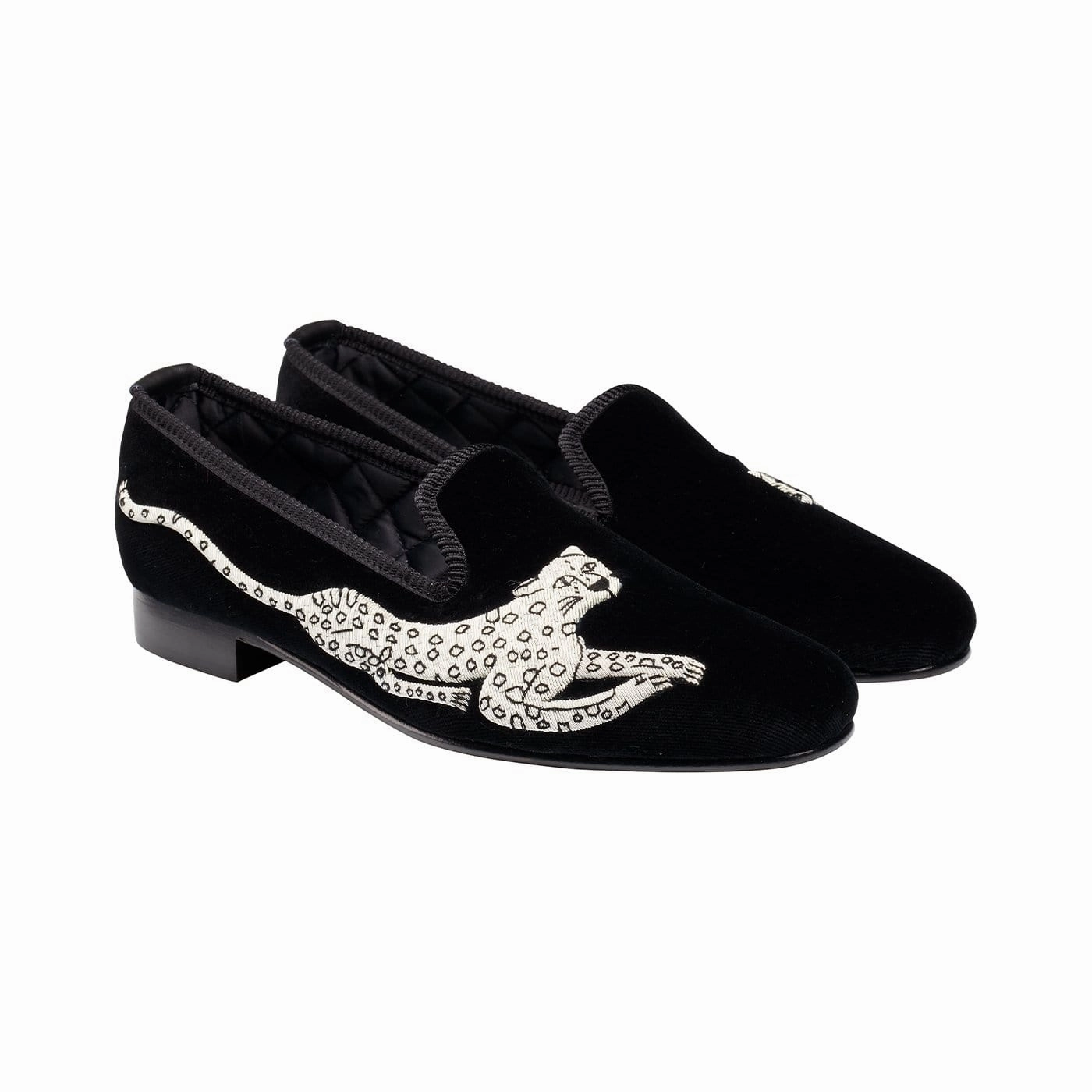 Silver Leopard Black Velvet Padded Footbed Firm