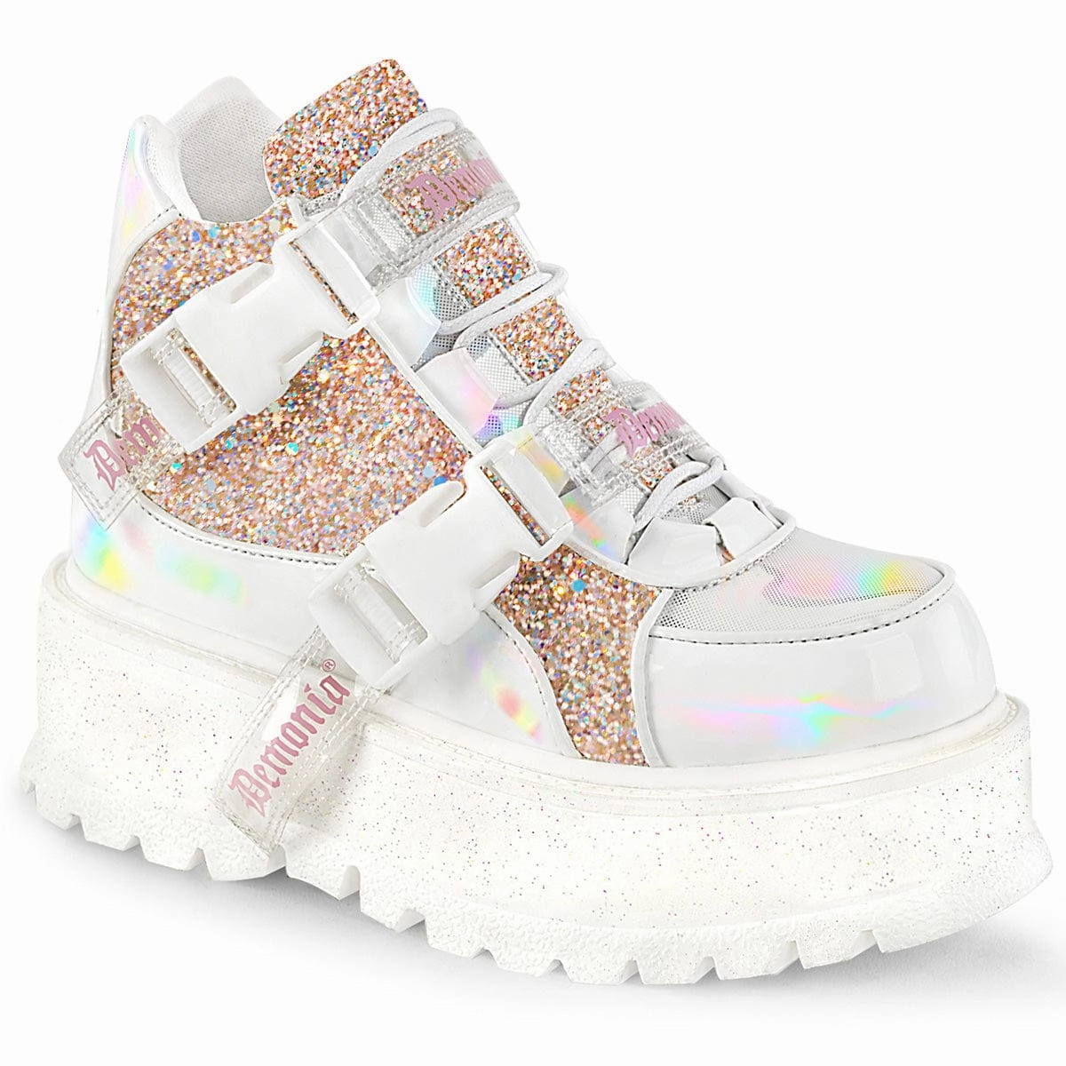 Durable Fit SLACKER-50 White Hologram graphic Patent -Baby Pink Multi Glitter
